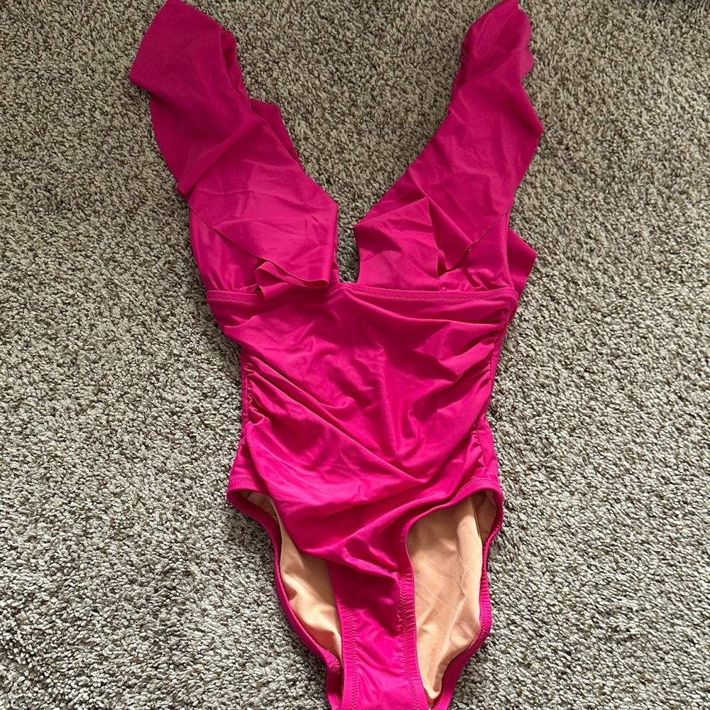 J. Crew Pink Ruffle One-Piece Swimsuit